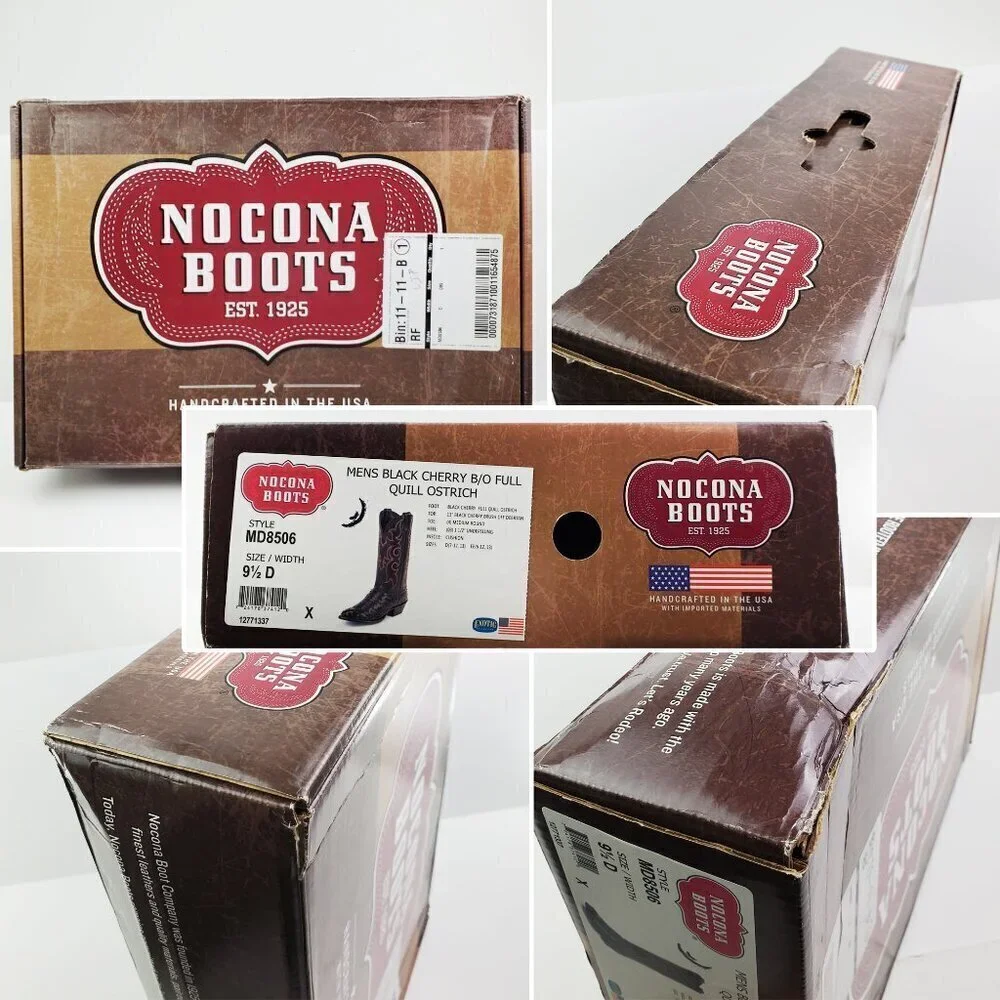 Nocona Boots Black Cherry Full Quill Ostrich Cowboy Barely Worn in Box Men 9.5 D